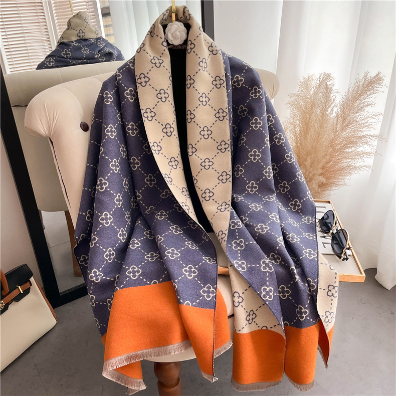 Autumn and Winter New Double-Sided Cashmere Scarf Women's Thickened Warm Office Shawl Versatile Simple Business Cold-Proof Shawl