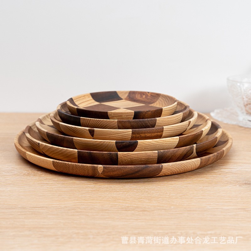 Household Ash Wood Matching Black Walnut Wooden Plate Wood Original Fruit Plate Retro Tray Dessert Wooden Saucer
