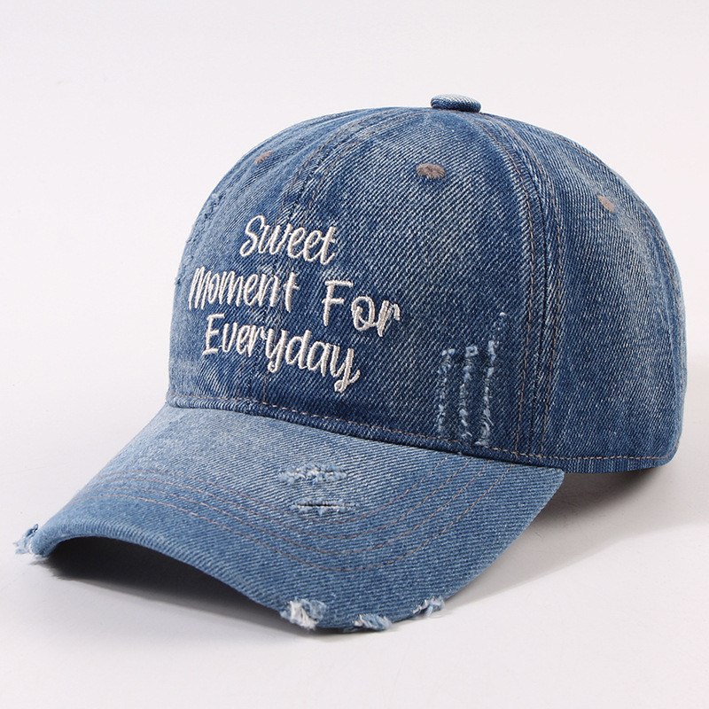 New Distressed Baseball Cap Men and Women Spring and Autumn Fashion All-Match Denim Baseball Cap Big Head Circumference Korean Fashion Peaked Cap