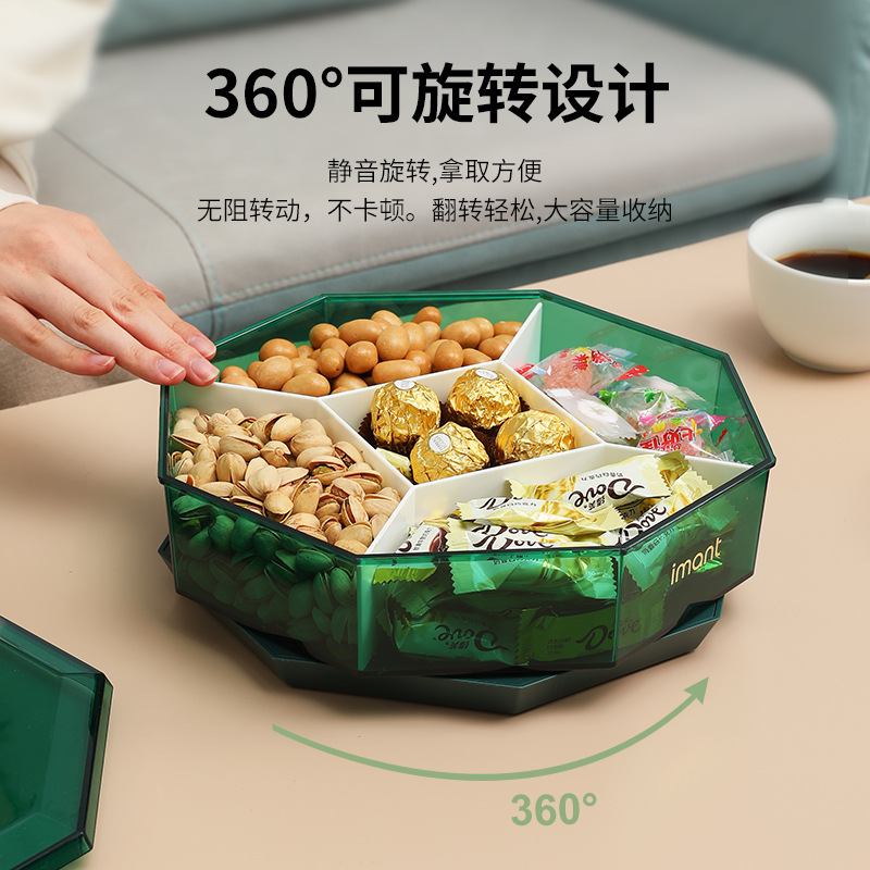 Transparent Rotating Fruit Plate Household Living Room Candy Box Melon Seeds Snack Solid Dried Fruit Tray Snack Divided Plate 0779-1