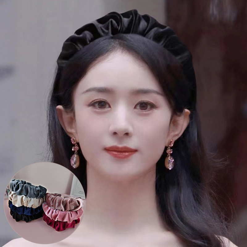 赵丽颖同款金丝绒褶皱发箍高级感布艺大肠发卡气质宽边外出压发女