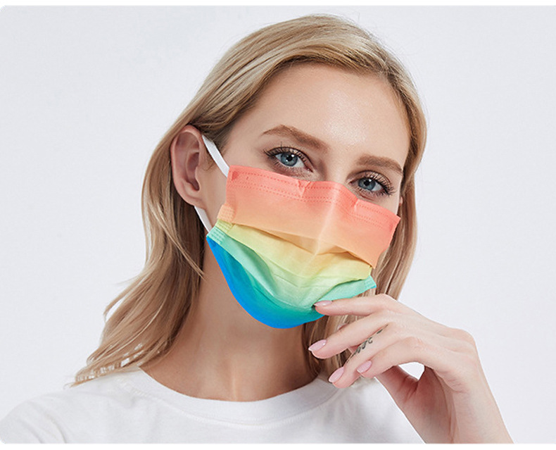 彩虹渐变彩色熔喷过滤口罩三层一次性柔软透气晕染色彩无纺布口罩