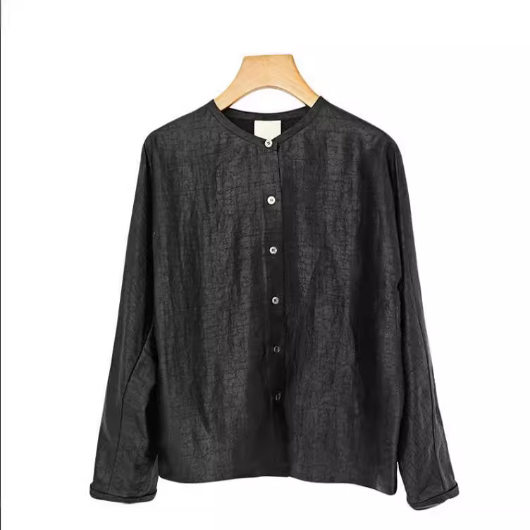 手工制作100%桑蚕丝衬衫新款女香云纱上衣真丝小衫香云纱衬衫