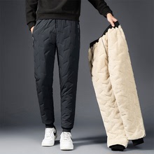 冬季休闲羽绒棉裤男士外穿加绒加厚保暖大码运动羊羔绒直筒长裤子