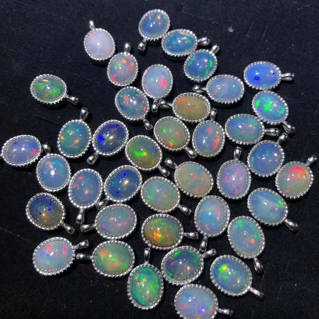 天然欧泊镶嵌925银吊坠做工漂亮品质好闪闪发亮尺寸770159mm