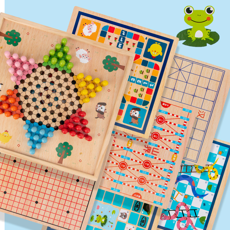 跨境多功能棋飞行棋五子棋跳棋亲子互动木质游戏棋玩具厂家直销