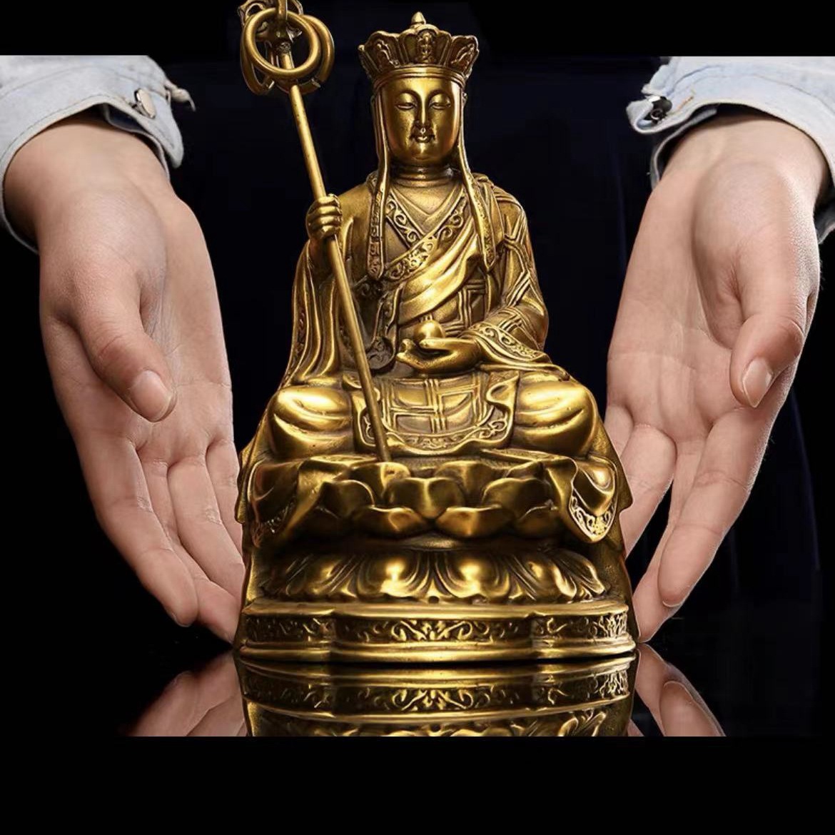 纯铜地藏王菩佛像九华山地藏菩萨像供奉家用娑婆三圣铜像摆件大号