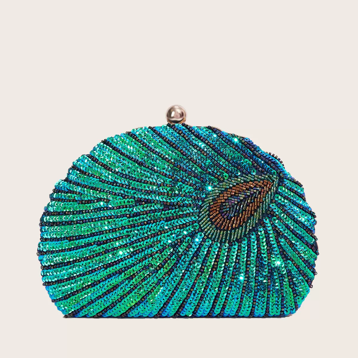 跨境珠绣包亮片晚装晚宴包旗袍斜跨单肩手拿女包孔雀串珠礼服包包