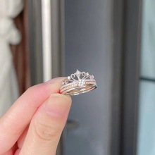 日韩超仙镂空ins设计感城堡烟花戒指女一款两戴甜美皇冠公主指环