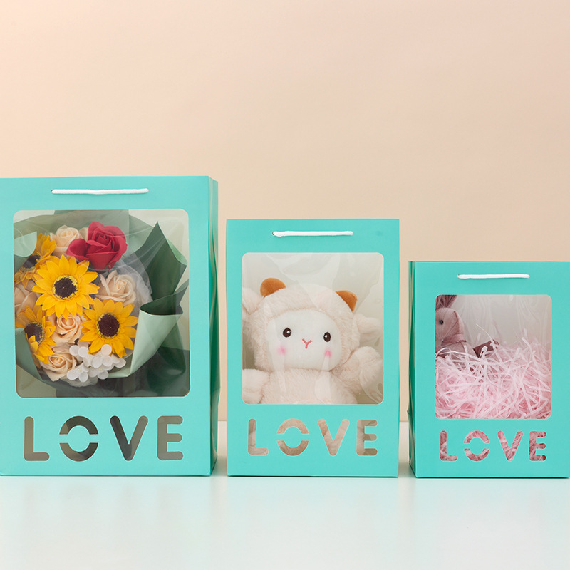 Creative Transparent Teacher's Day Hand-Held Flowers Paper Packaging Bags Window Gift Bag Bouquet Doll Gift Bag