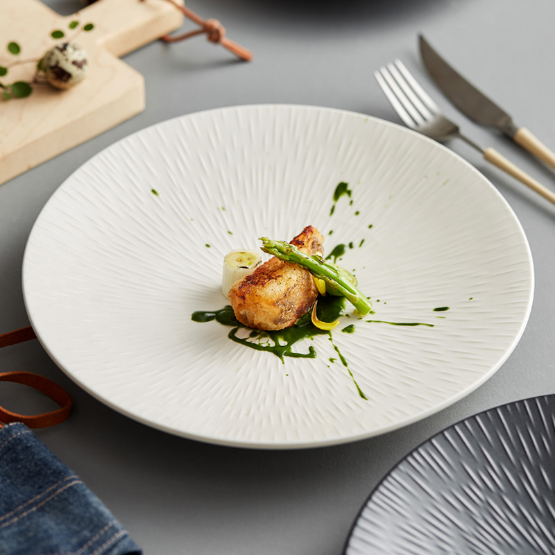 牛排盘子陶瓷轻奢风格白色感法餐纯色日用餐具日用百货北美中国大