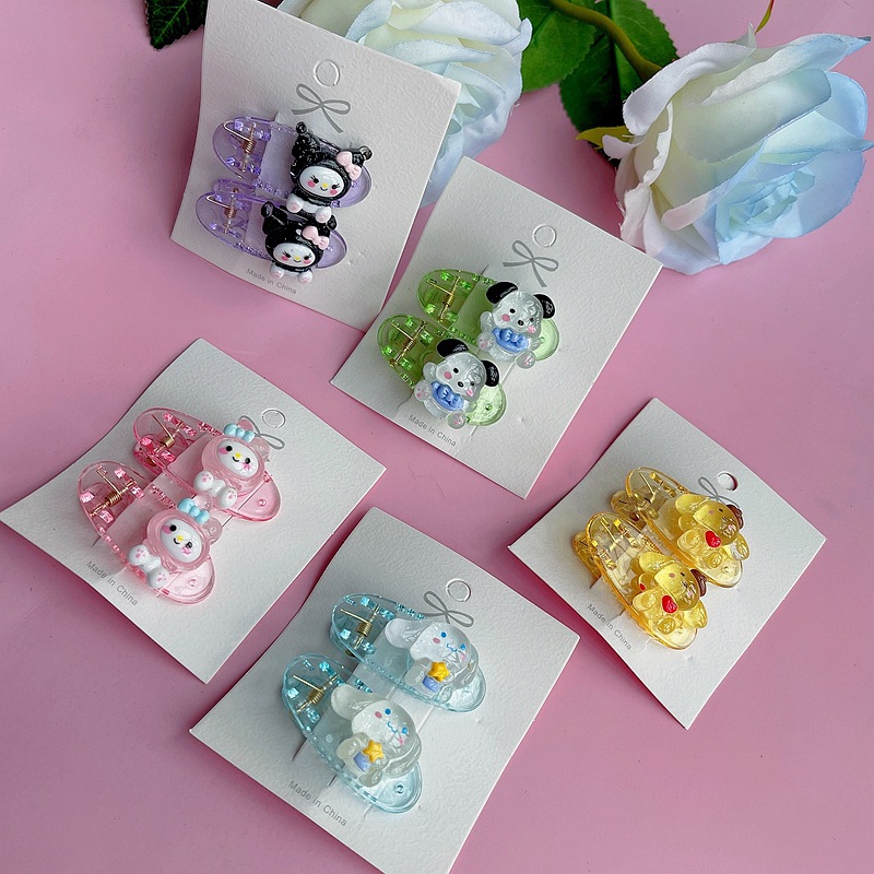 Summer New Acrylic Barrettes Cute Duckbill Clip Candy Color Press Clip Children Transparent Cartoon Fringe Clip Side Clip