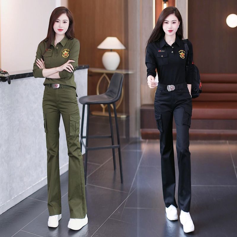 新款长袖配长裤水兵舞服装女套装2025春秋季时尚工装迷彩服两件套