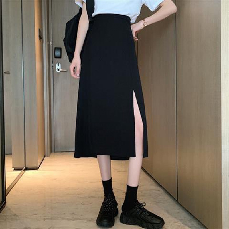 Wrapped Skirt Summer 2020 New Large Size Plump Girls High Waist Mid-Length Split Skirt Women's Slimming A- line Sheath Skirt