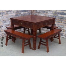 中式仿古八仙桌家用四方桌实木饭店桌椅组合柏木正方形面馆快餐桌
