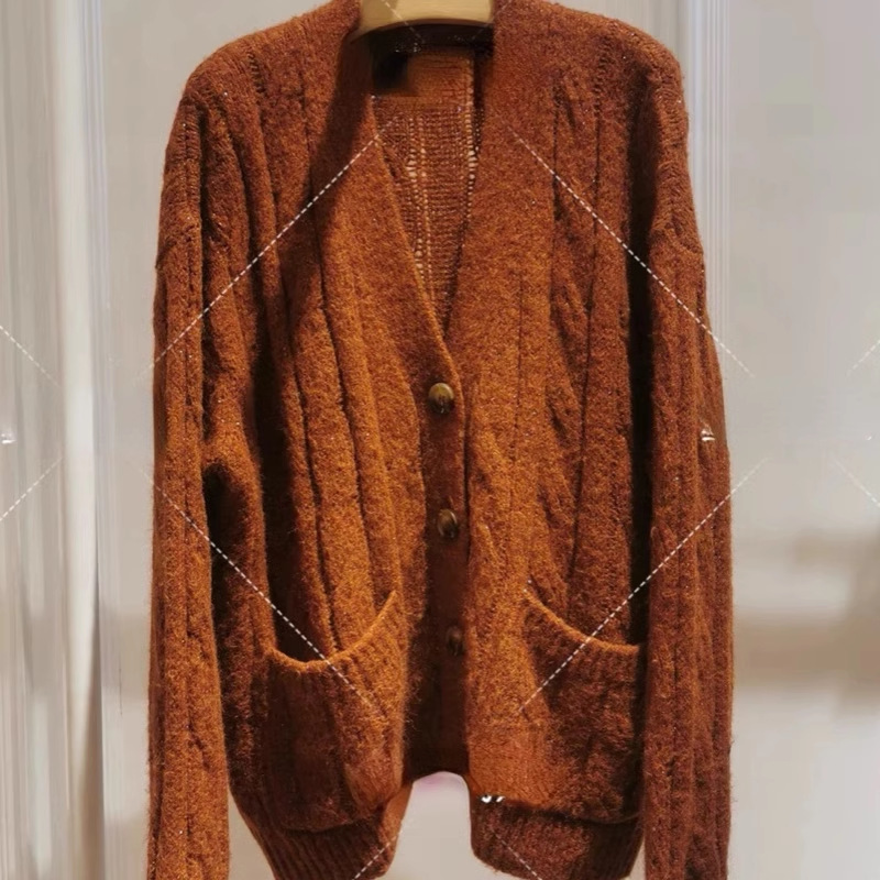 d124 焦糖色针织衫春秋款亮丝大版外套开衫0.53-阿里巴巴