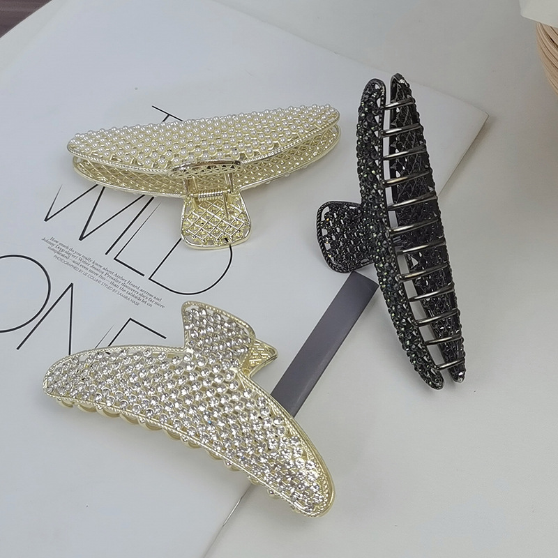 Yingmin Accessory Korean Simple Temperamental Full Diamond Metal Large Updo Shark Clip Barrettes Female Head Claw Headdress Hair Accessories