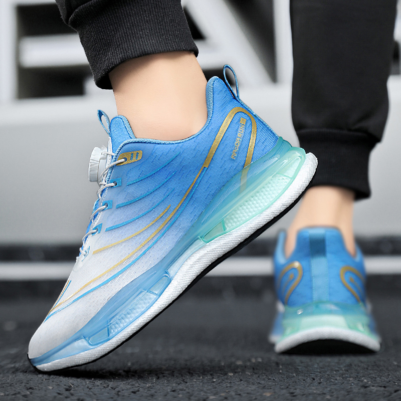 旋转纽扣运动鞋男夏季网面透气莆田爆米花青少年初中生减震跑步鞋