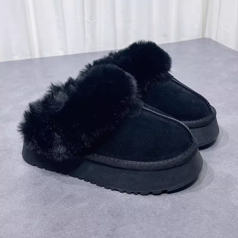 Snow Slippers Furry Thick Bottom Female 2024 Winter New One-Piece Outer Wear Toe Cap Slipper Thickened plus Velvet Snow Boots Cross-Border