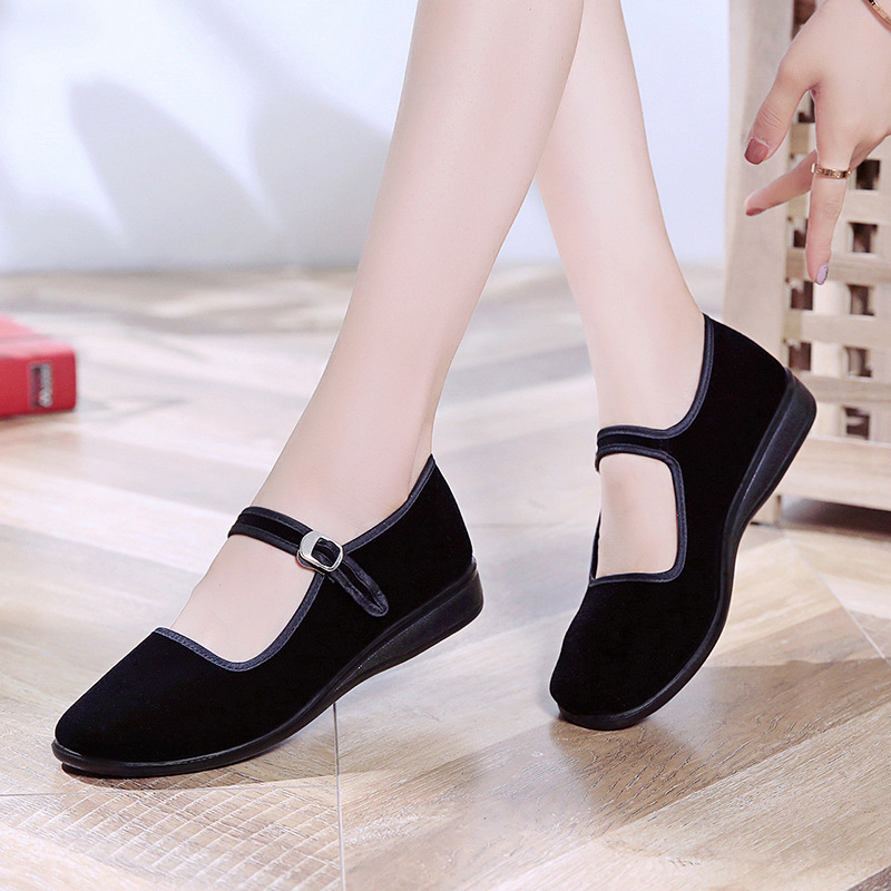 Real Old Beijing Cloth Shoes Women's Shoes Black and Red Shoes Hotel Work Etiquette Pumps Flat Mother Dance Shoe