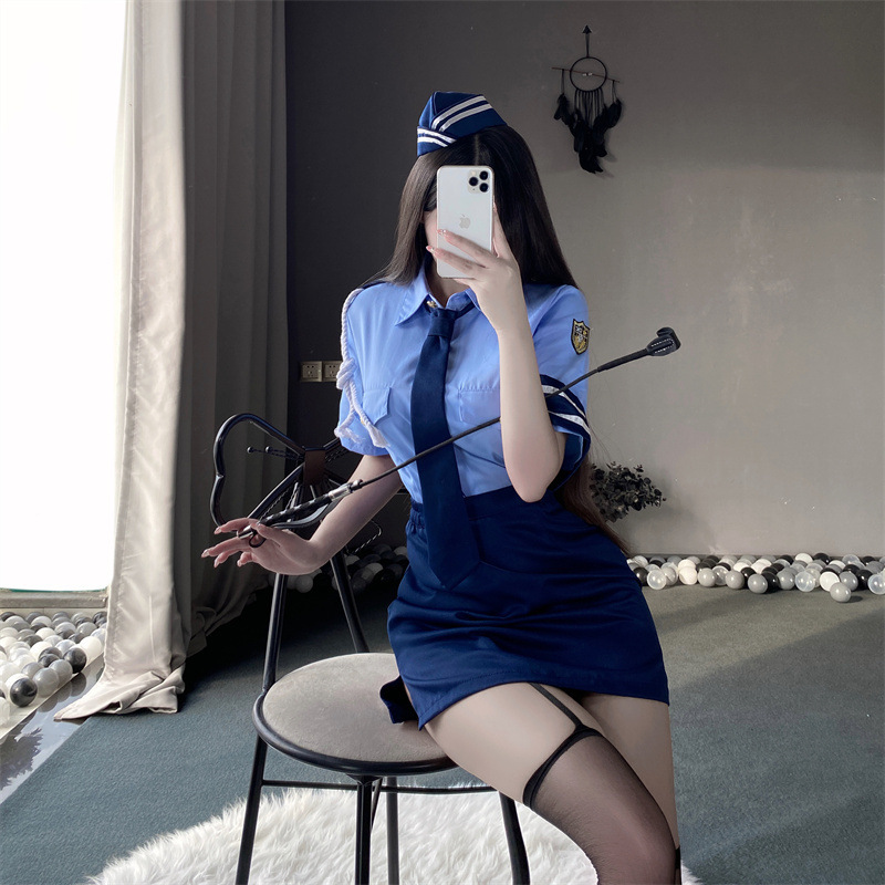 圣节服蓝色性感女察服女警角色扮演服cosplay情趣套装制服套装