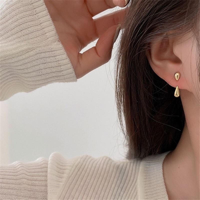 Women's Korean-Style Simple and Small Glossy Water Drop Earrings, Two-Piece All-Matching Earrings, Cold Style