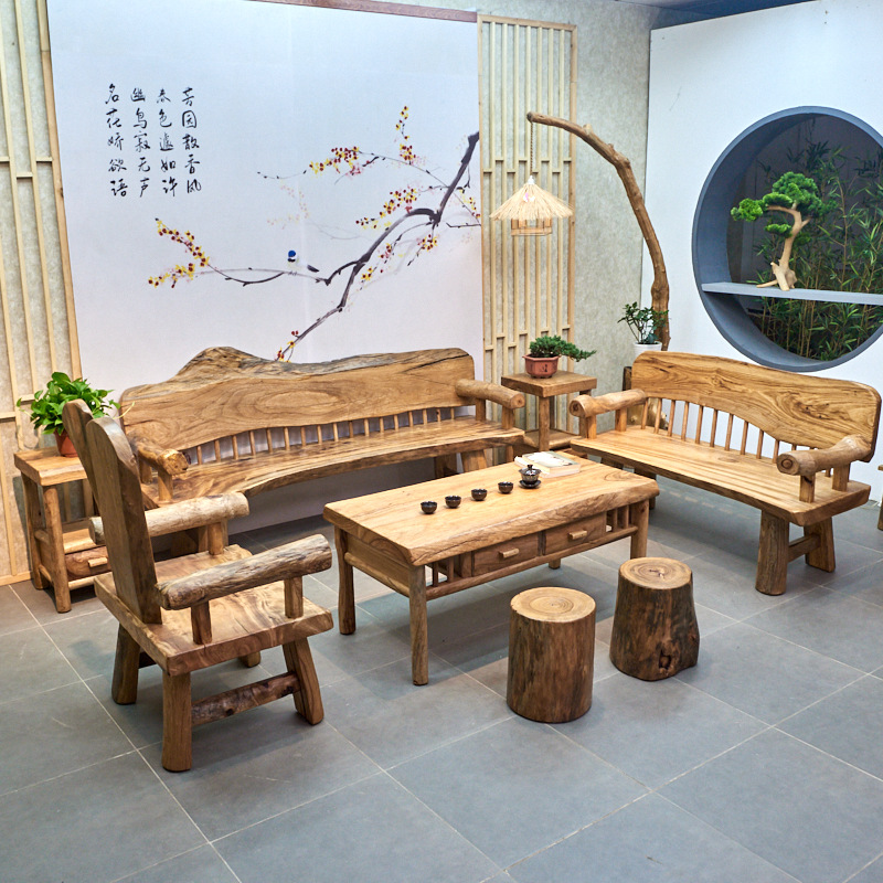 香樟木沙发现代别墅客厅新中式家具禅意原木风全实木沙发组合