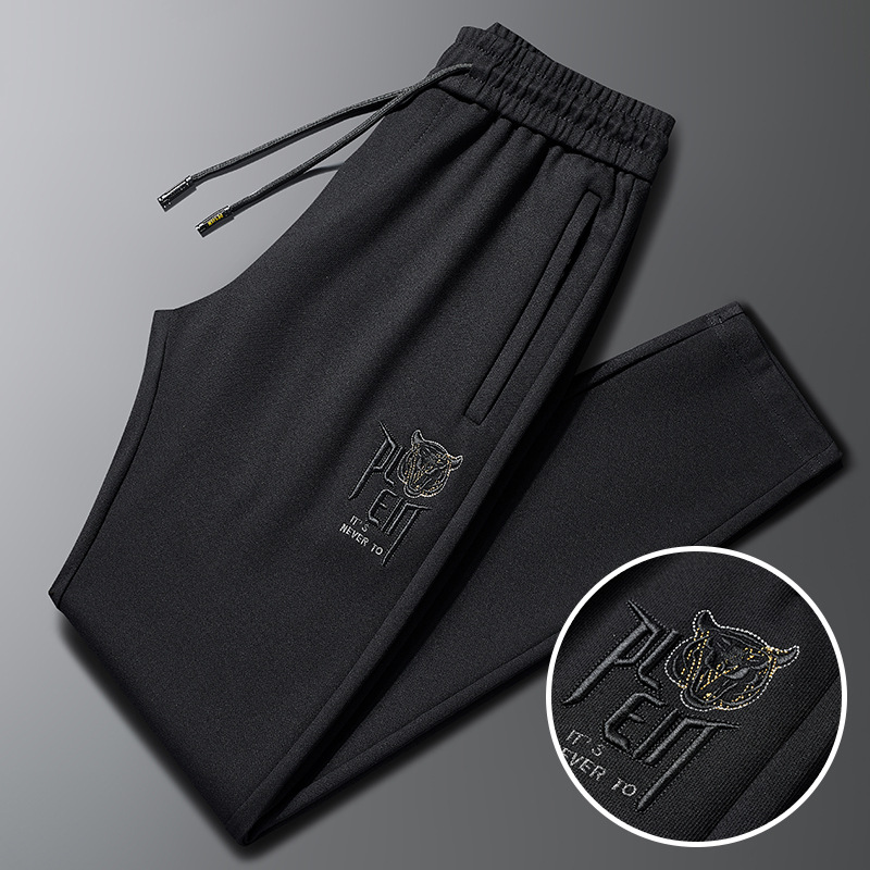 高档虎头字母刺绣绣花长裤男士秋冬新款轻奢商务休闲裤子直筒男裤