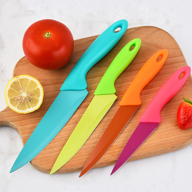 Household Melon and Fruit Peeler Kitchen Double-Sided Suction Card Bubble Knife Set Color Four-Piece Knife Set SST Fruit Knife