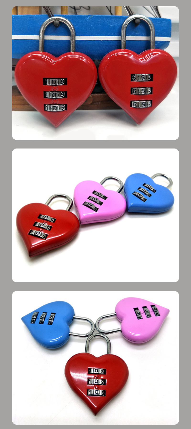 爱心形密码锁拉杆箱包学生书包笔袋宿舍抽屉小锁头厂家批发