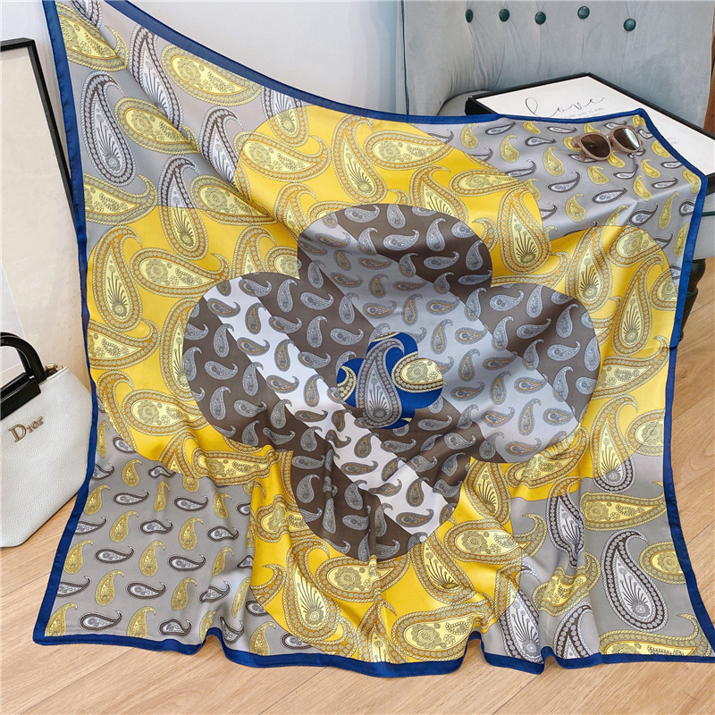 2022 New Foreign Trade Silk Scarf Artificial Silk Printing Large Paisley Scarf Outer Shawl Oversized Kerchief Scarf Women