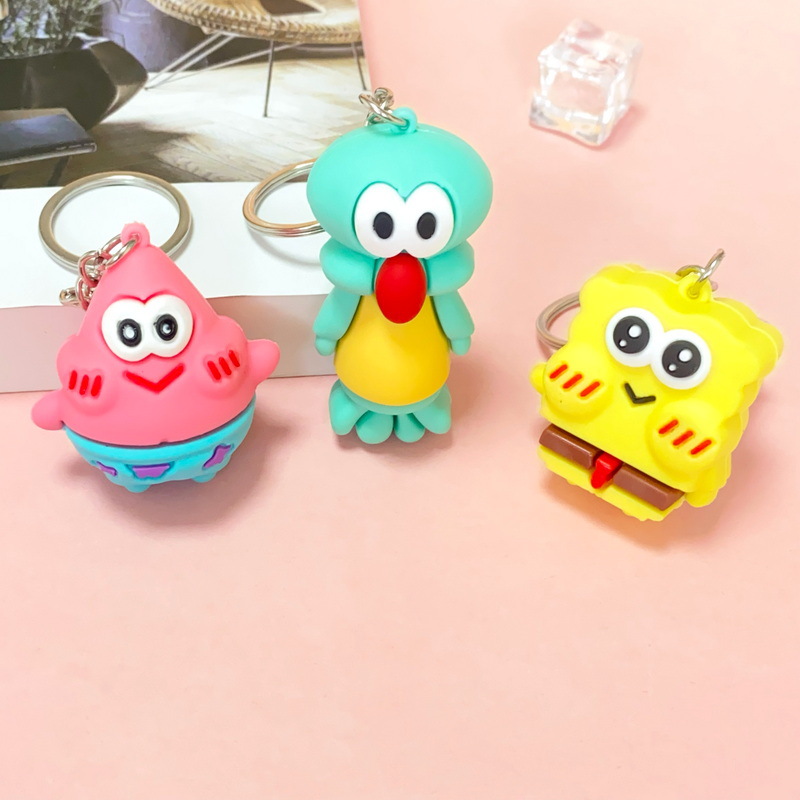 5384# Classic Anime SpongeBob Series Cartoon Key Button Students' School Bag Pendant Training Promotional Gifts