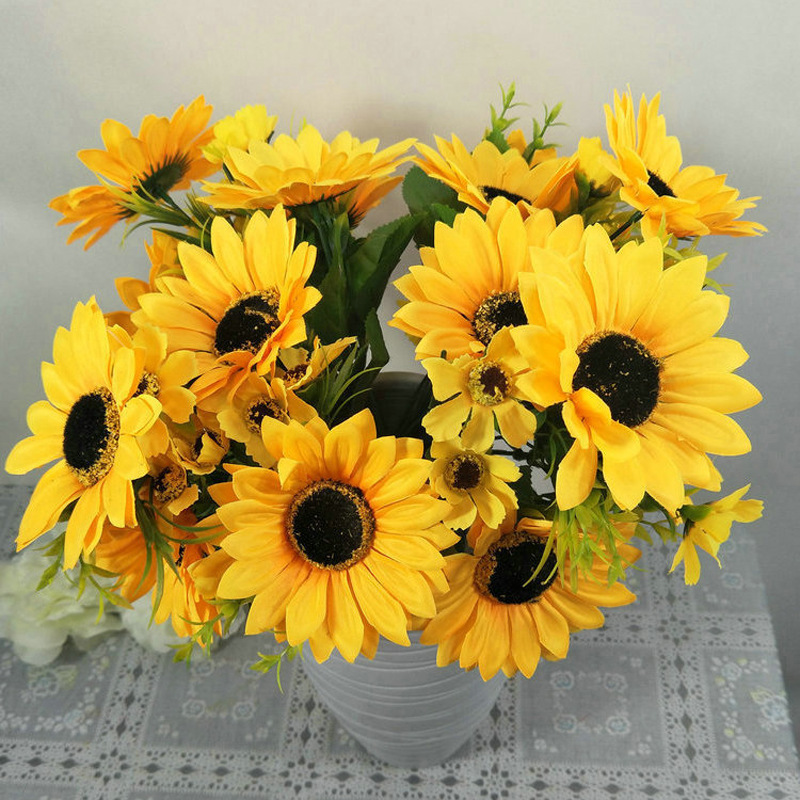 New 7 Fork SUNFLOWER Pastoral Style Indoor and Outdoor Furniture Decorative Fake Flower Photography Props Simulation Sunflower