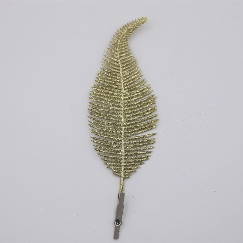 圣诞树夹装饰四色羽毛仿真金粉树叶仿真羽毛树叶装饰庆典圣诞叶片