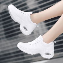 杨丽萍专业演出曳步舞鞋女白色网面气垫运动鞋软底透气增高跳舞鞋
