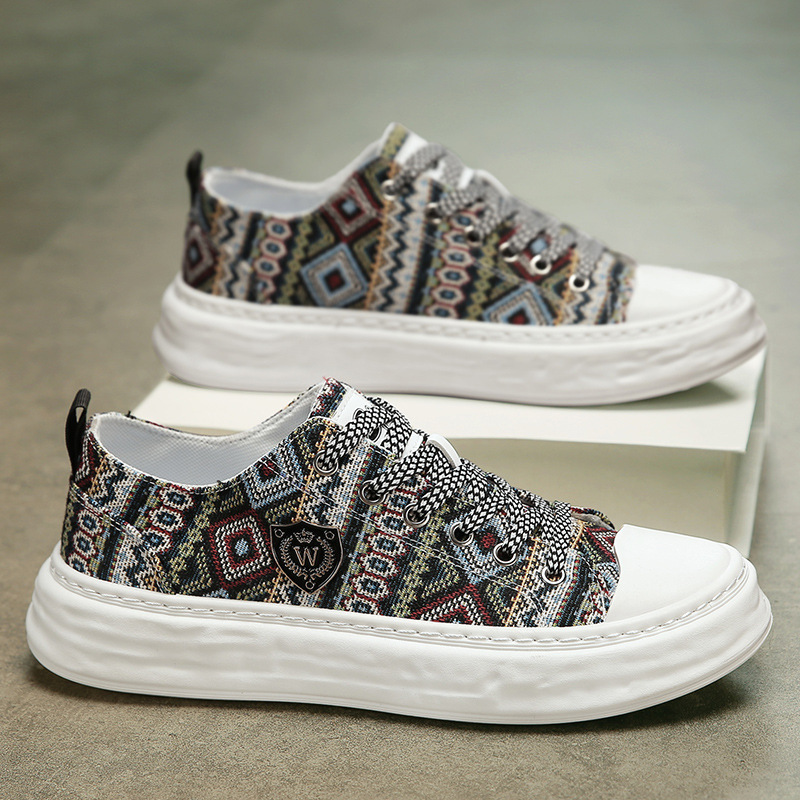 民族风乱花迷彩国潮运动板鞋男低帮直播款学生户外ins走秀潮鞋男