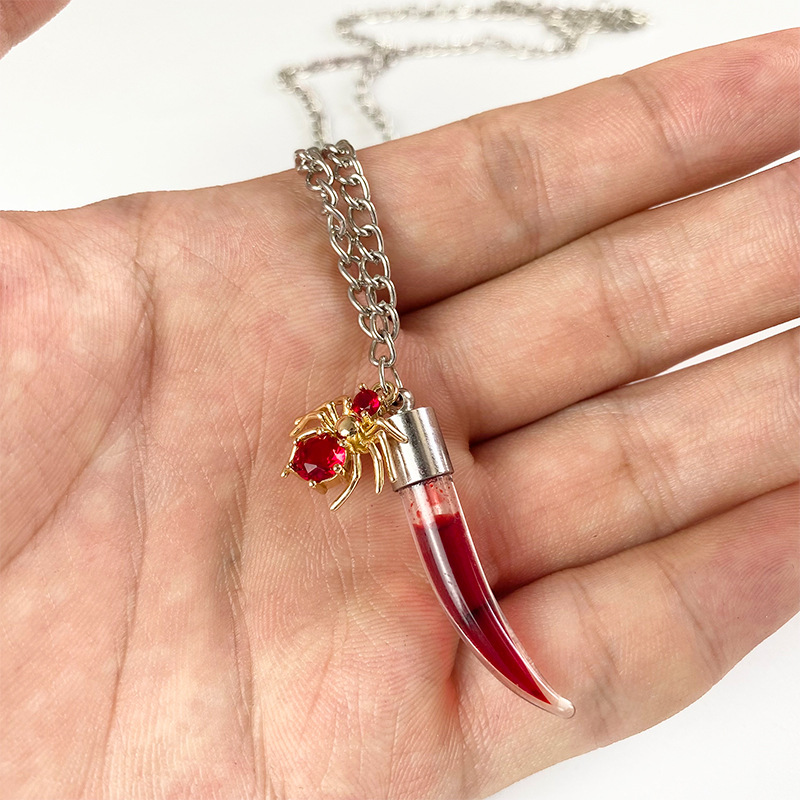 恐怖个性血瓶项链万圣节蜘蛛吸血鬼蝙蝠配饰节日气氛欧美外贸爆品