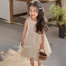 童装女童连衣裙2024新款夏季高级感儿童米色超仙法式背心裙公主裙