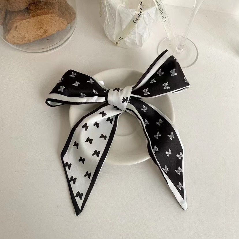 Black and White Butterfly Long Silk Scarf Super Fairy Hair Band All-Match Hand Gift Ribbon Advanced Tied Bag Ribbon