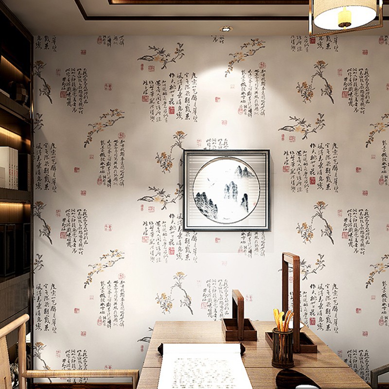 新中式中国复古风格墙纸古典禅意仿古背景茶室茶馆水墨山水画壁纸
