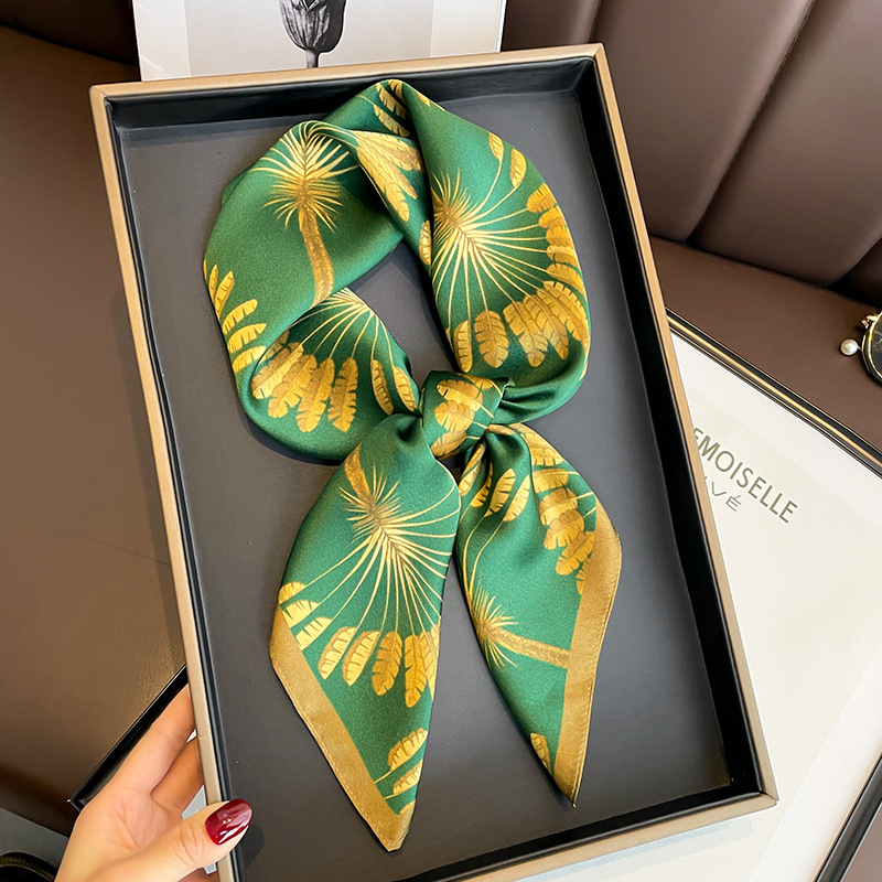 Hangzhou Pastoral Spring and Summer Green Wheat Flower Mulberry Silk Silk Scarf Female Neck Protection Elegant Scarf Square Scarf