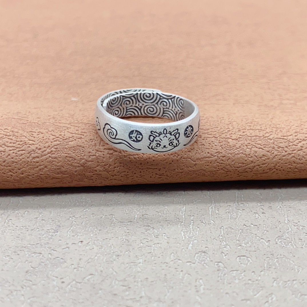 银佳银饰 足银999如意祥云龙珐琅戒指 时尚潮流 精品一件代发