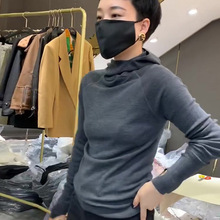 欧洲女装站2023新款欧货潮针织修身连帽毛衣打底衫女春秋洋气内搭