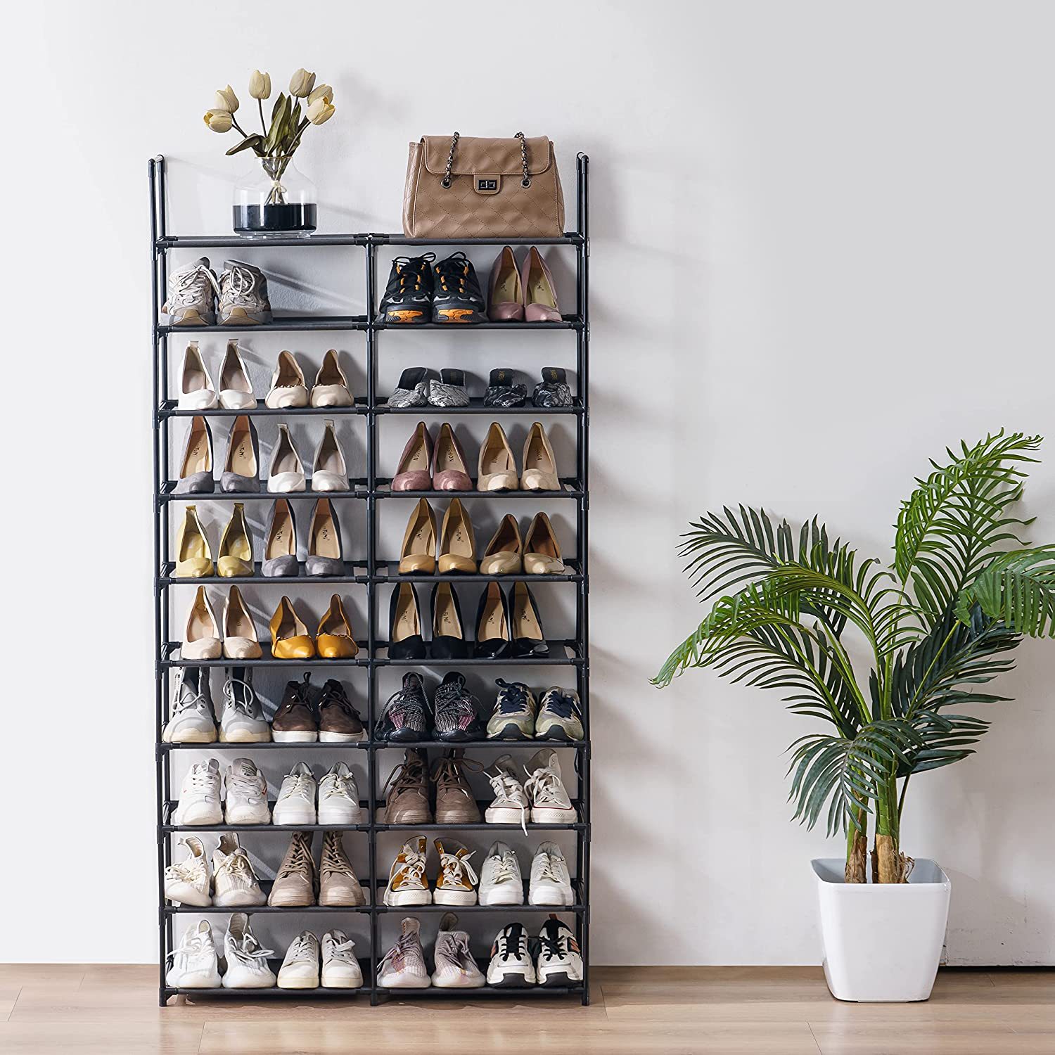 批发简约北欧家用门口组合简易鞋架宿舍落地收纳多层置物架大衣架