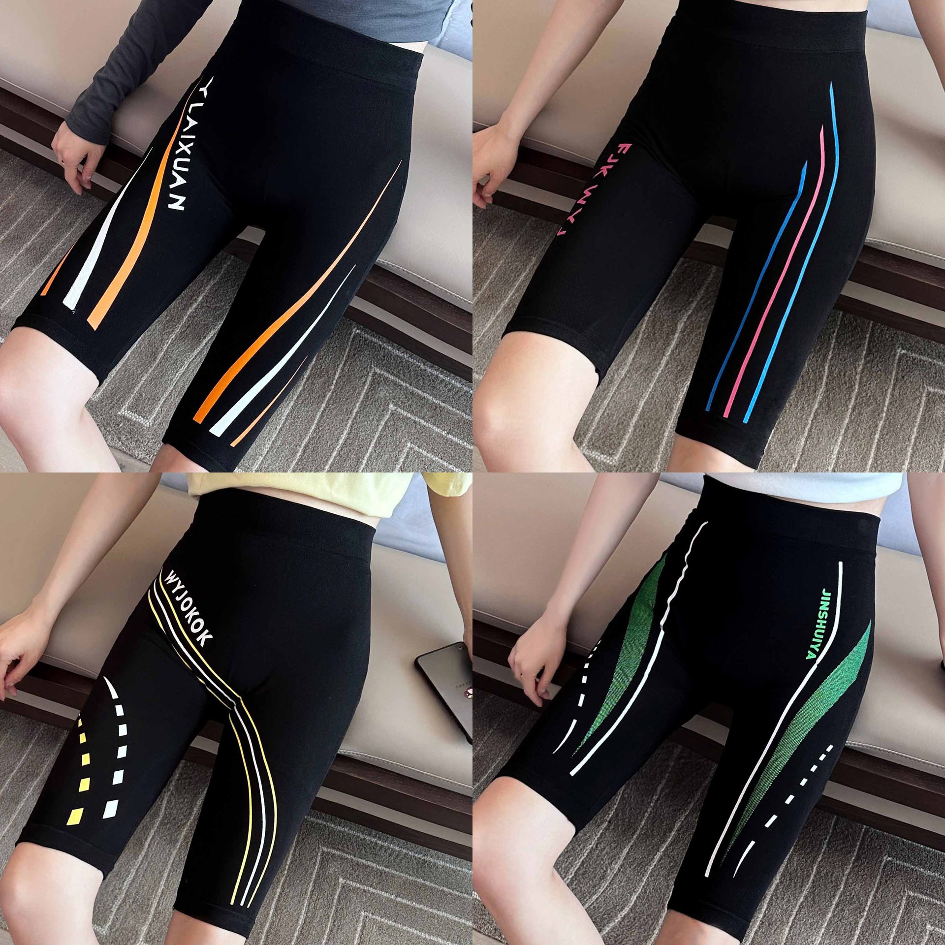 Modal Cropped Pants Trendy Colorful Printed Leggings Cycling Quick-Drying Breathable High Waist Cropped Sports Pants Wholesale