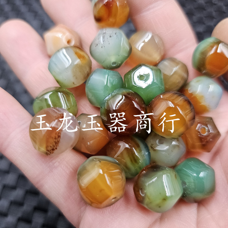 孔雀玛瑙六棱珠玉石散珠紫绿玛瑙多棱路路通手链项链饰品配件珠子