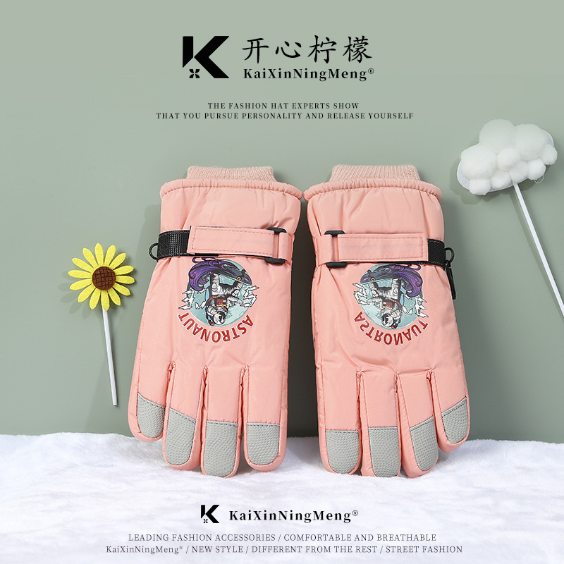 Children's Winter Thickened Ski Gloves Waterproof Velvet Warm Protective Gloves Outdoor Riding Snow Cartoon Gloves