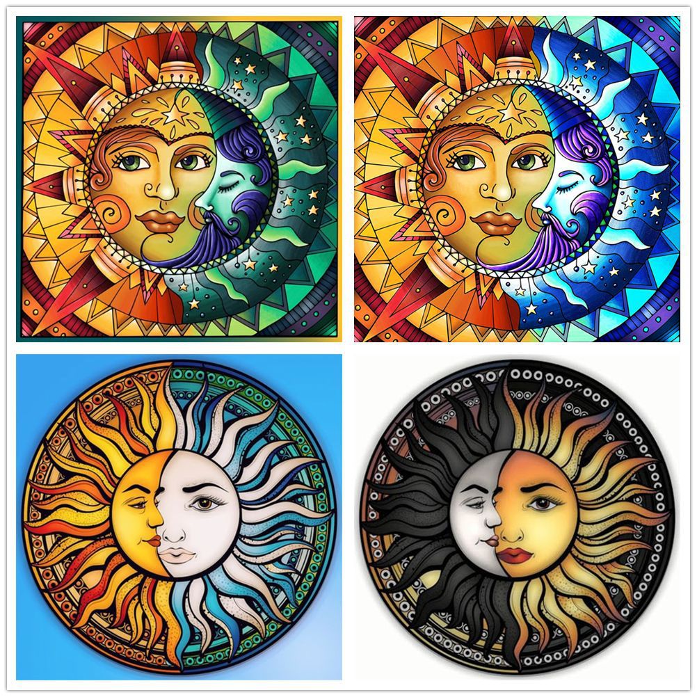 5d钻石画月亮太阳脸diy尤达风景圆钻满贴钻装饰画35-35cm