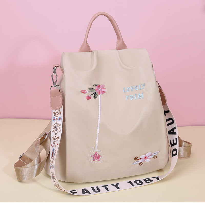 Fashion Embroidery Backpack Women's 2022 New Korean Style Oxford Cloth Backpack Anti-Theft Large Capacity Student Schoolbag Wholesale