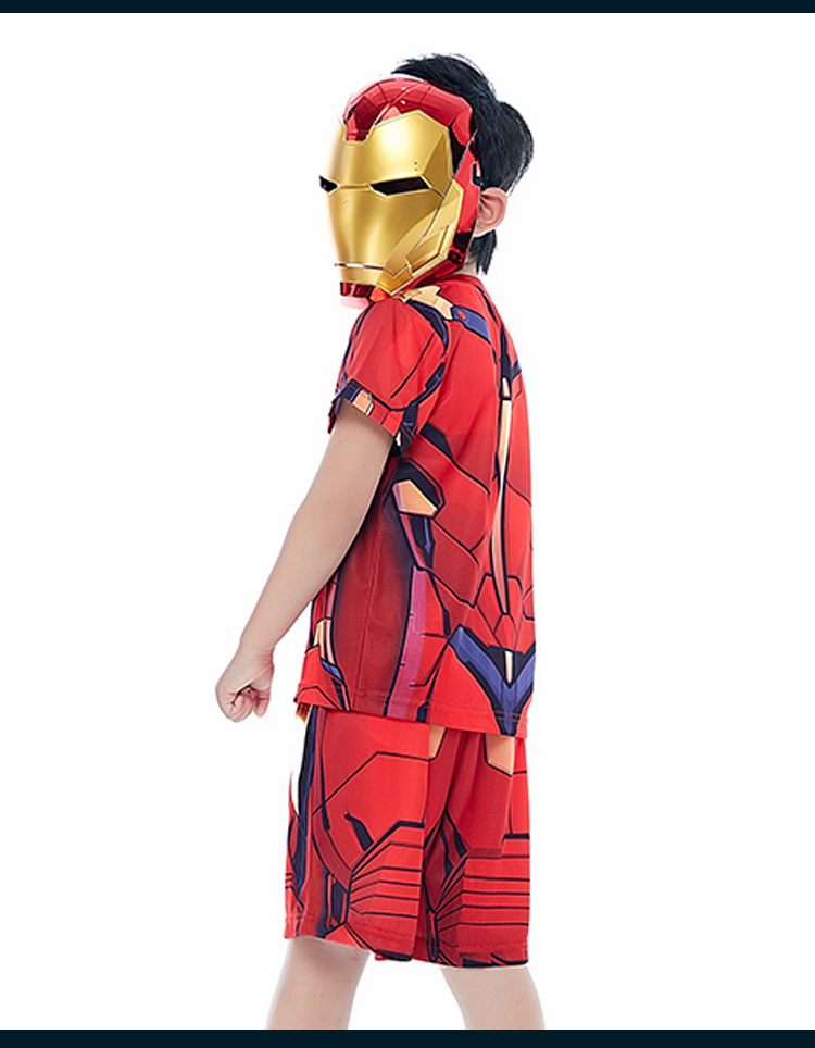 迪士尼正版漫威童装蜘蛛侠衣服春夏款短袖t恤套装美国队长钢铁侠